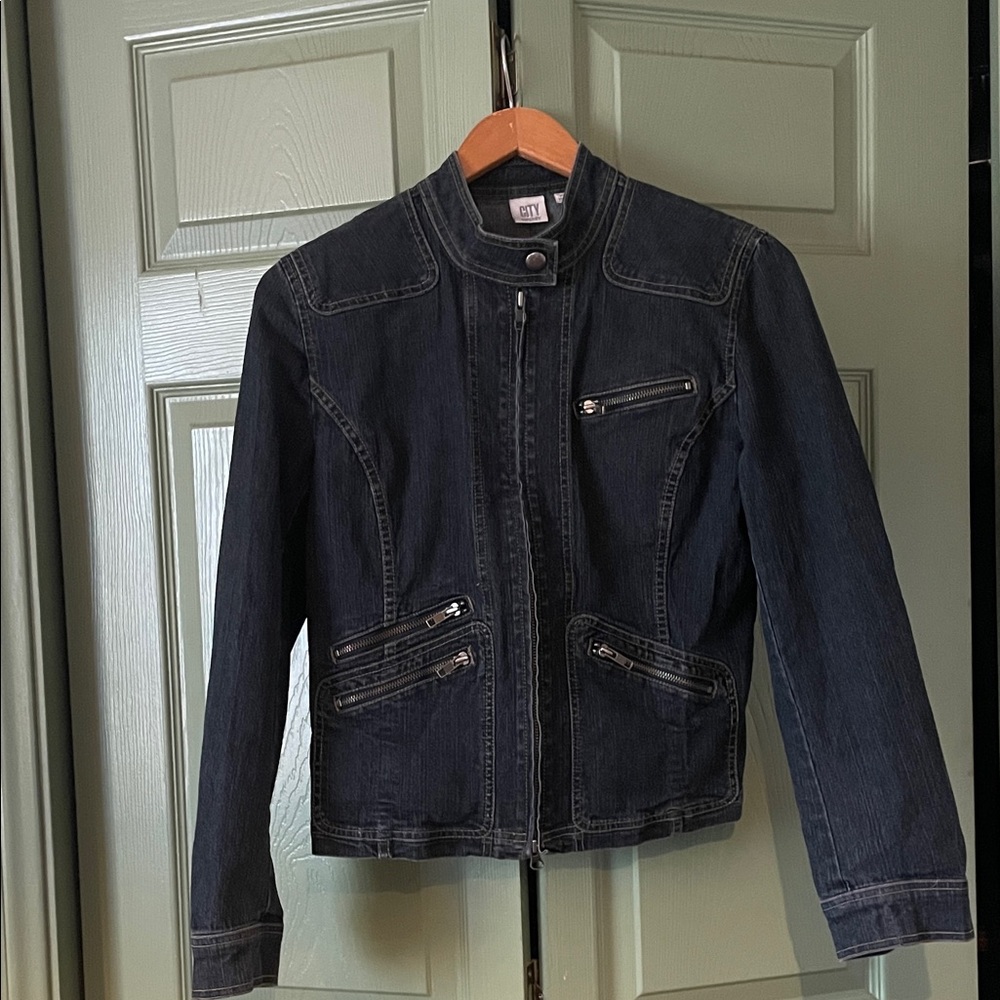 DKNY Dark Denim Jacket with Zipper Details